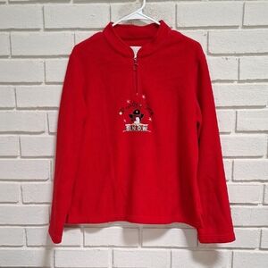 St. Johns Bay Christmas Red Fleece Penguun Pullover. Size XL